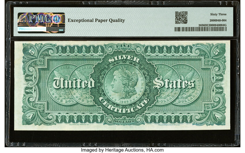 image for: Fr. 263 $5 1886 Silver Certificate PMG Choice Uncirculated 63 EPQ....