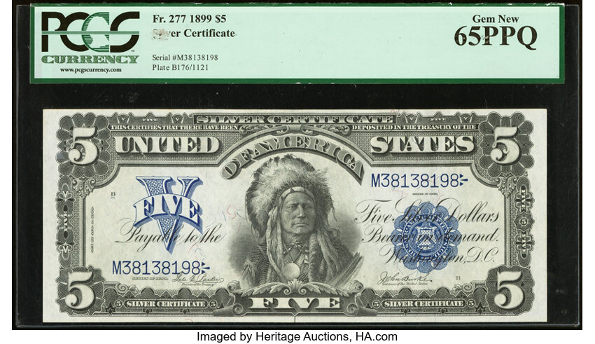 image for: Fr. 277 $5 1899 Silver Certificate PCGS Gem New 65PPQ....