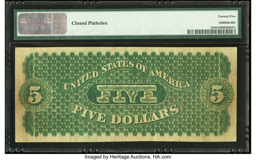 image for: Fr. 3 $5 1861 Demand Note PMG Very Fine 25....