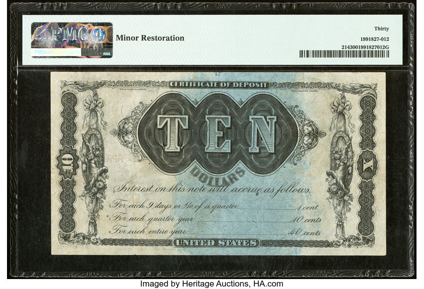 image for: Fr. 214 $10 1879 Refunding Certificate PMG Very Fine 30....