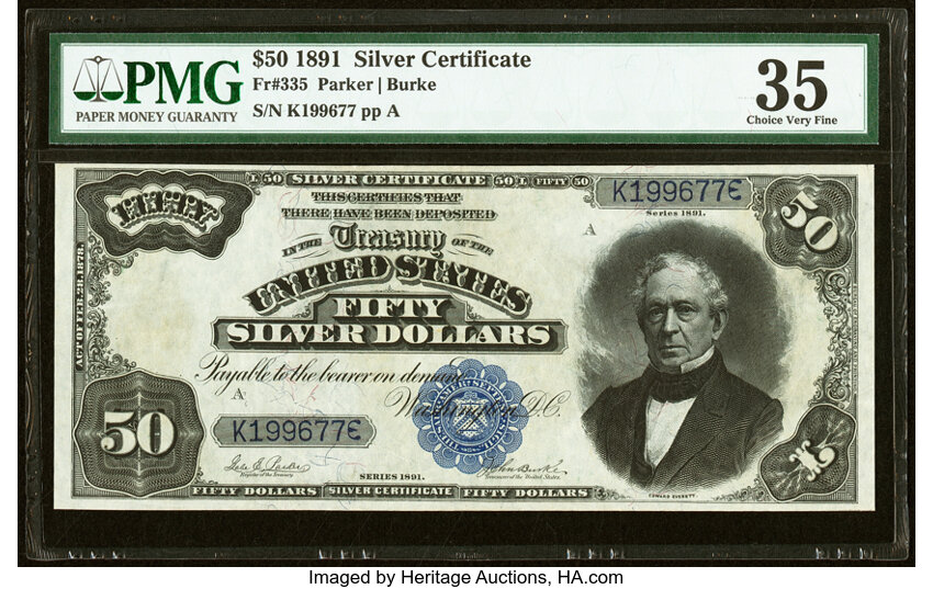 image for: Fr. 335 $50 1891 Silver Certificate PMG Choice Very Fine 35....