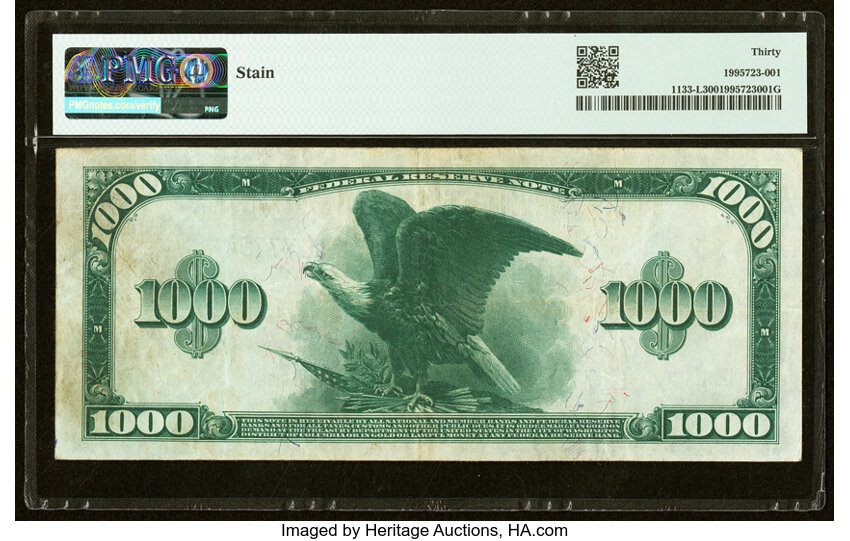 image for: Fr. 1133-L $1,000 1918 Federal Reserve Note PMG Very Fine 30....