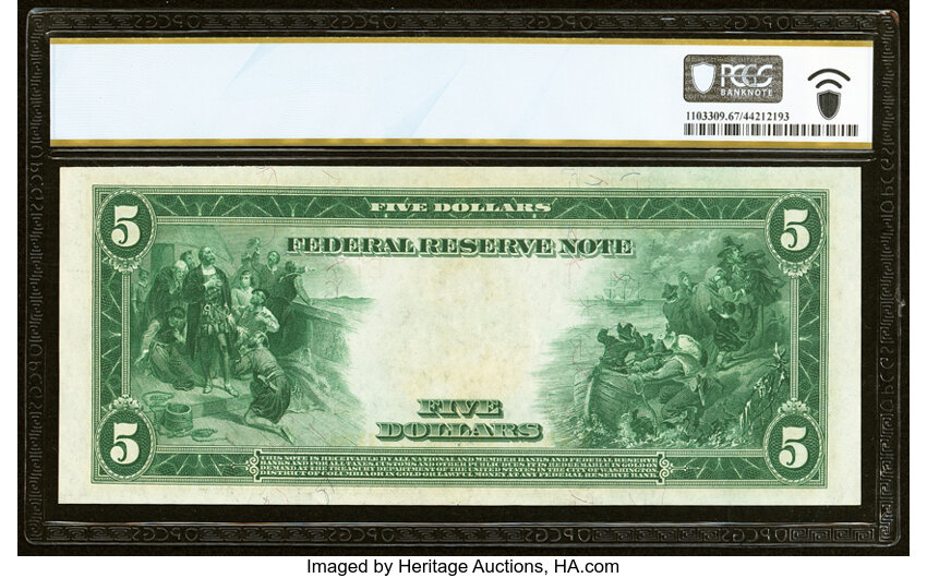 image for: Fr. 833b $5 1914 Red Seal Federal Reserve Note PCGS Banknote Superb Gem Unc 67 PPQ....
