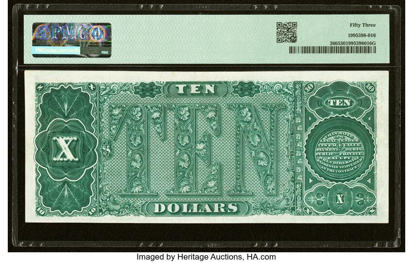 image for: Fr. 366 $10 1890 Treasury Note PMG About Uncirculated 53....