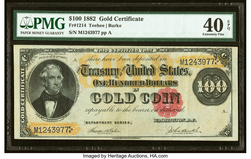 image for: Fr. 1214 $100 1882 Gold Certificate PMG Extremely Fine 40 EPQ....