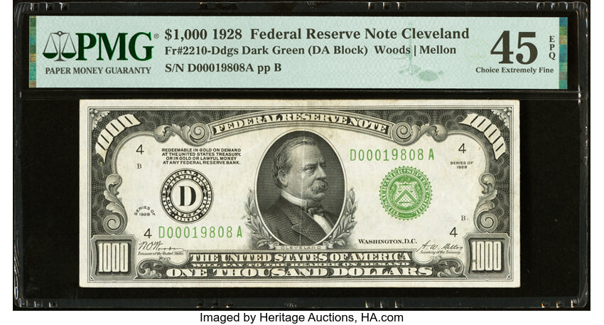 image for: Fr. 2210-D $1,000 1928 Federal Reserve Note. PMG Choice Extremely Fine 45 EPQ....
