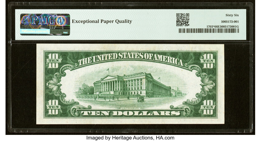 image for: Fr. 1703* $10 1934B Silver Certificate Star Note. PMG Gem Uncirculated 66 EPQ....