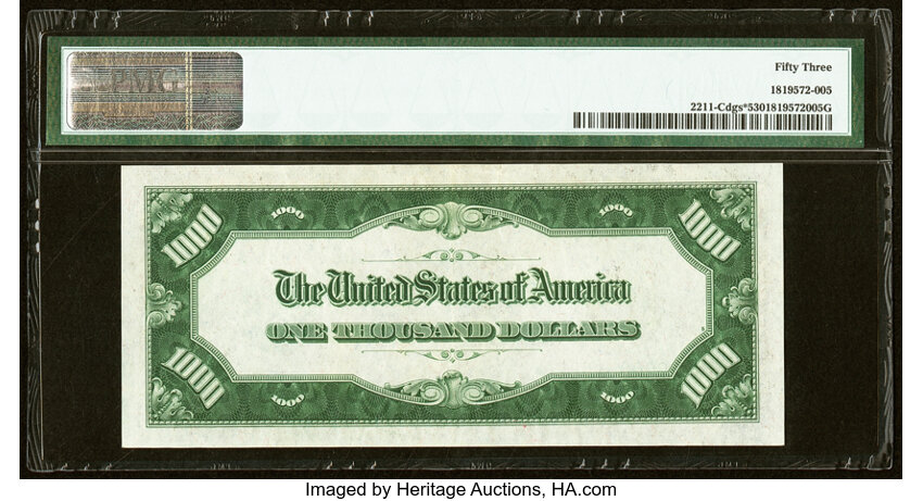 image for: Fr. 2211-C* $1,000 1934 Mule Federal Reserve Star Note. PMG About Uncirculated 53....