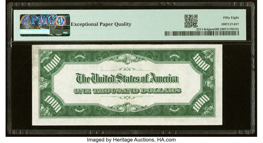 image for: Fr. 2211-K $1,000 1934 Mule Federal Reserve Note. PMG Choice About Unc 58 EPQ....