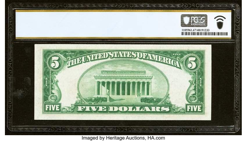 image for: Fr. 1850-H $5 1929 Federal Reserve Bank Note. PCGS Banknote Superb Gem Unc 67 PPQ....