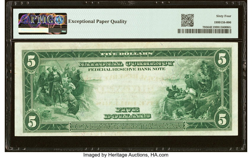 image for: Fr. 795 $5 1918 Federal Reserve Bank Note PMG Choice Uncirculated 64 EPQ....