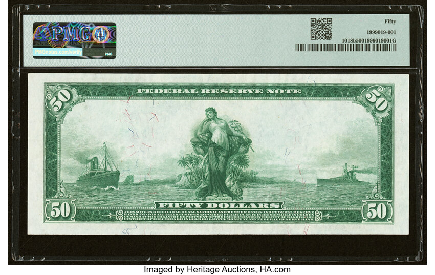 image for: Fr. 1018b $50 1914 Red Seal Federal Reserve Note PMG About Uncirculated 50....