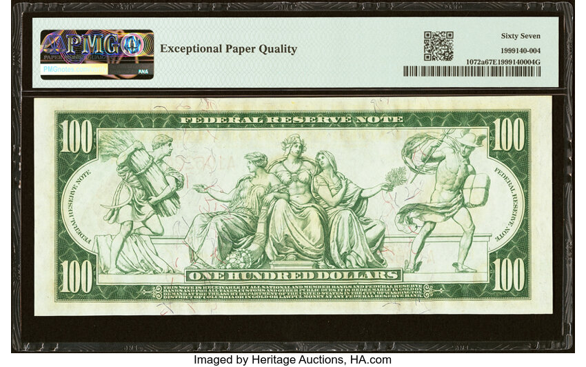image for: Fr. 1072a $100 1914 Red Seal Federal Reserve Note PMG Superb Gem Unc 67 EPQ....