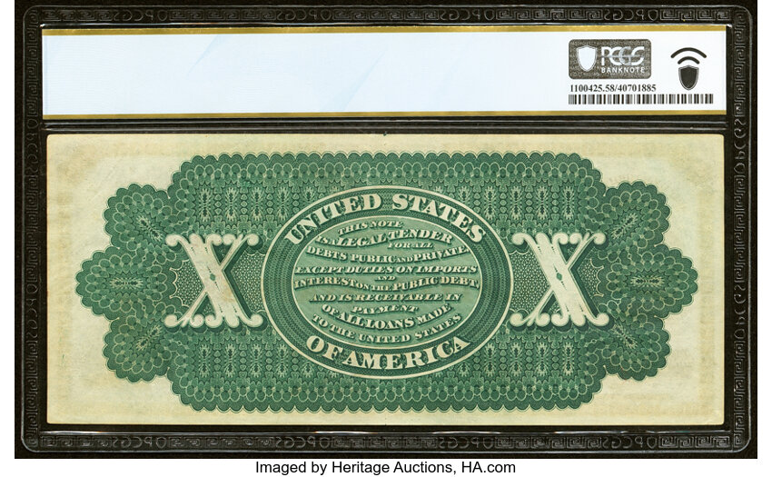 image for: Fr. 95b $10 1863 Legal Tender PCGS Banknote Choice AU 58 PPQ....