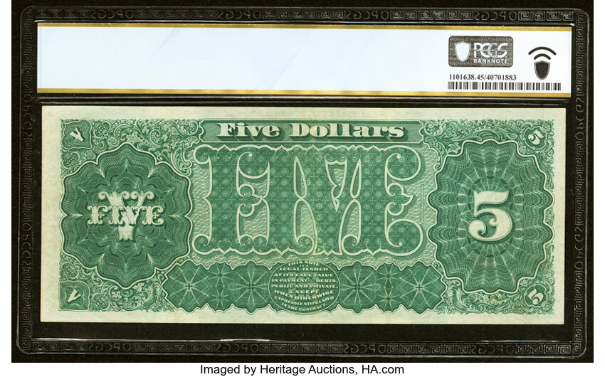 image for: Low Serial Number A85* Fr. 359 $5 1890 Treasury Note PCGS Banknote Choice XF 45 PPQ....