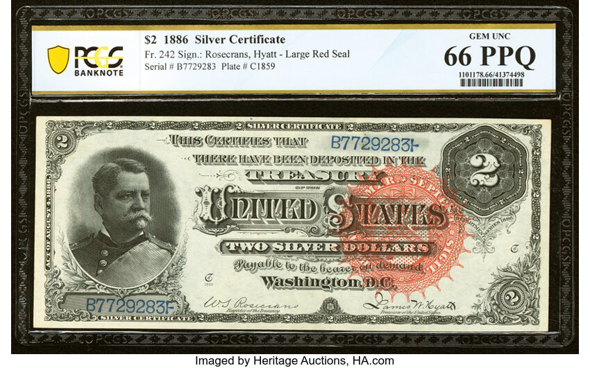 image for: Fr. 242 $2 1886 Silver Certificate PCGS Banknote Gem Unc 66 PPQ....