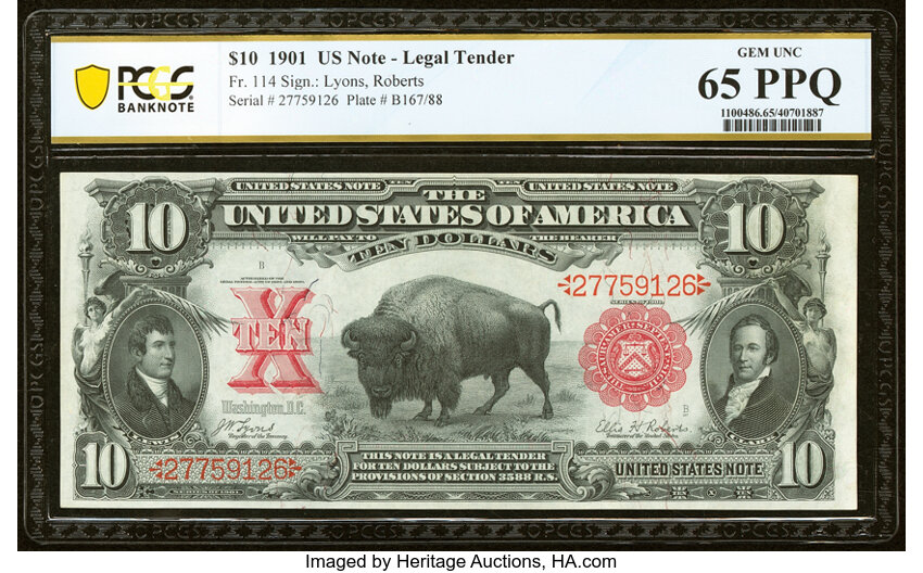 image for: Fr. 114 $10 1901 Legal Tender PCGS Banknote Gem Unc 65 PPQ....