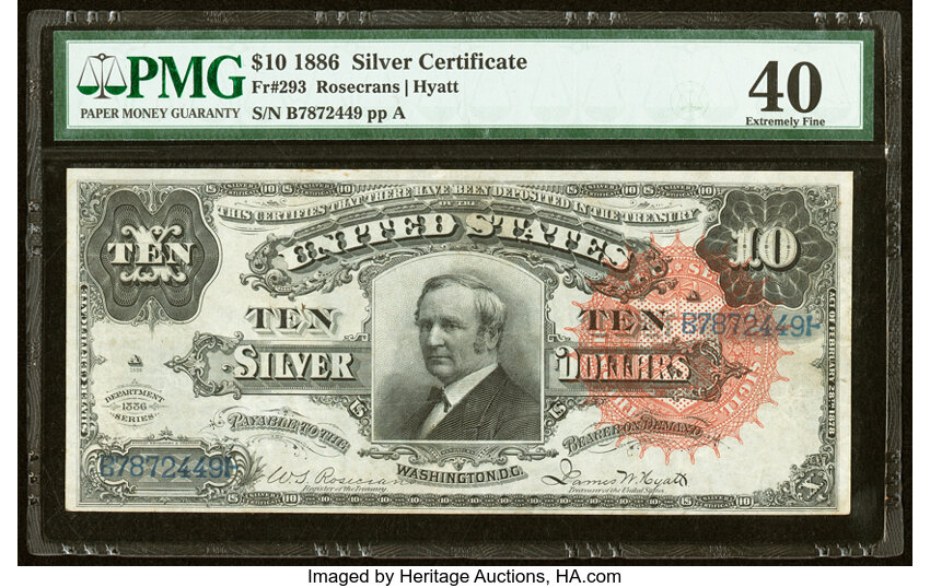 image for: Fr. 293 $10 1886 Silver Certificate PMG Extremely Fine 40....