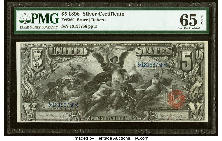 image for: Fr. 269 $5 1896 Silver Certificate PMG Gem Uncirculated 65 EPQ....