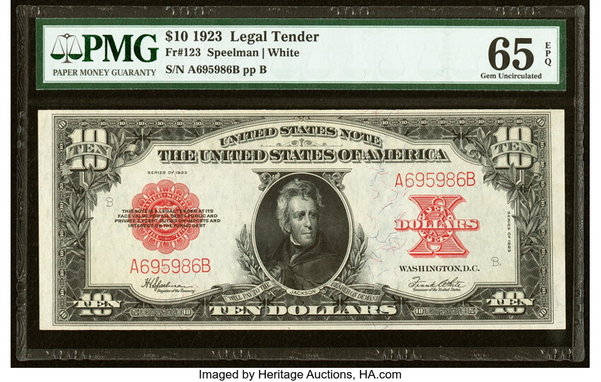 image for: Fr. 123 $10 1923 Legal Tender PMG Gem Uncirculated 65 EPQ....
