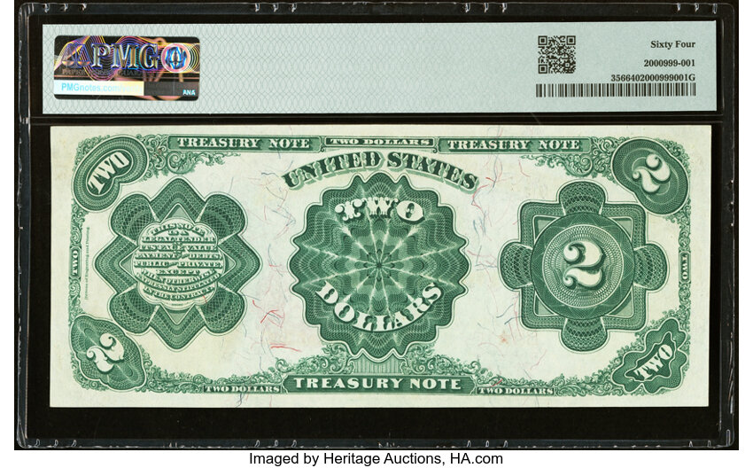 image for: Low Serial Number B5 Fr. 356 $2 1891 Treasury Note PMG Choice Uncirculated 64....