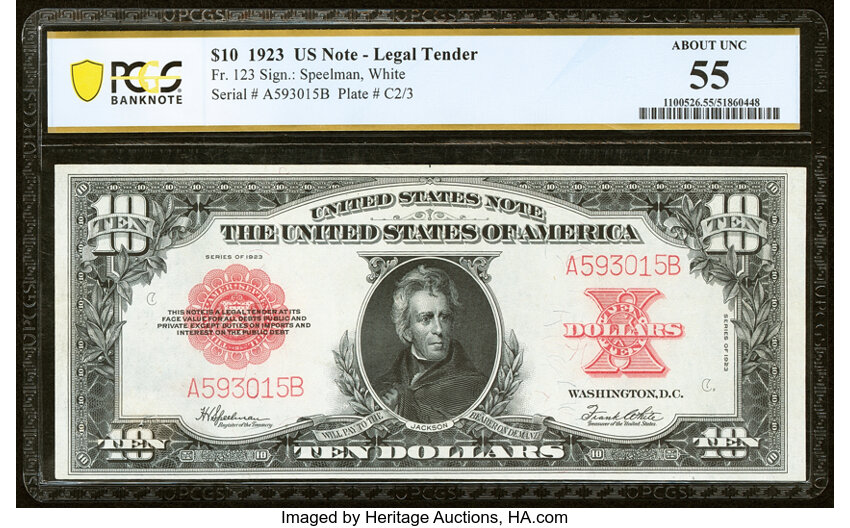 image for: Fr. 123 $10 1923 Legal Tender PCGS Banknote About Unc 55....