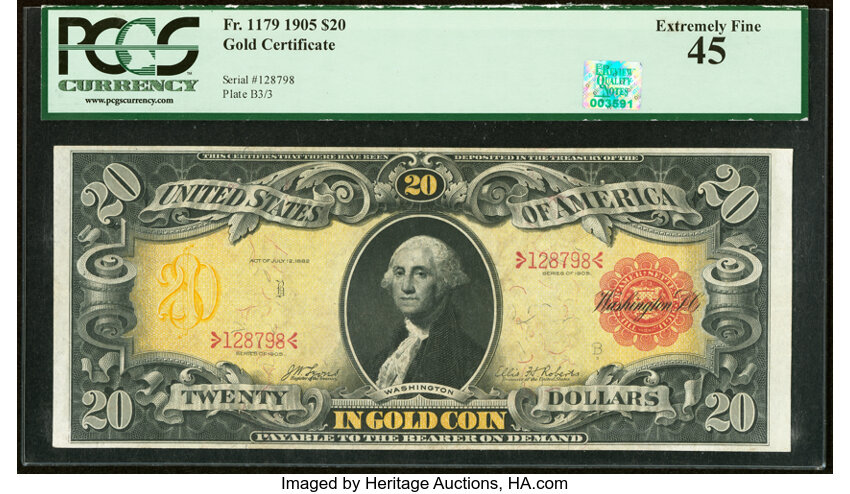 image for: Fr. 1179 $20 1905 Gold Certificate PCGS Extremely Fine 45....