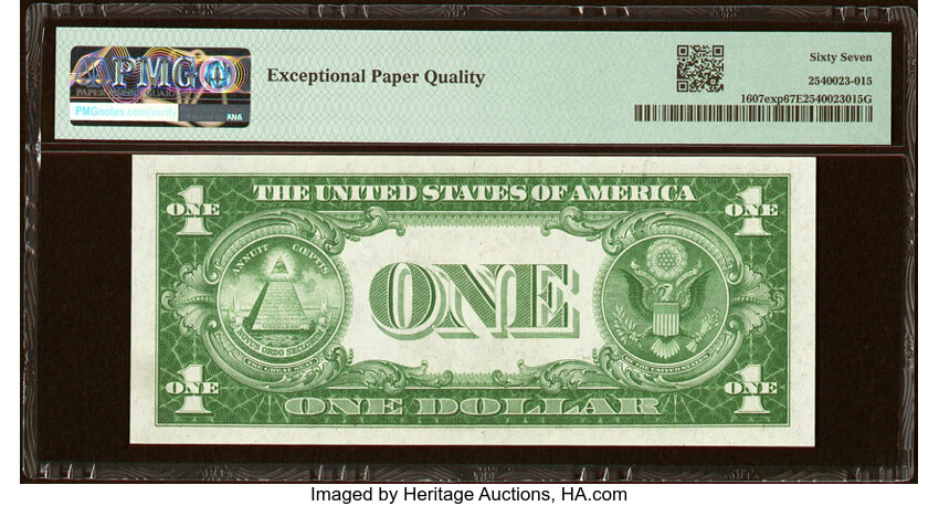 image for: Low Serial Number 53 Fr. 1607 $1 1935 Silver Certificate. C-B Experimental Block. PMG Superb Gem Unc 67 EPQ....
