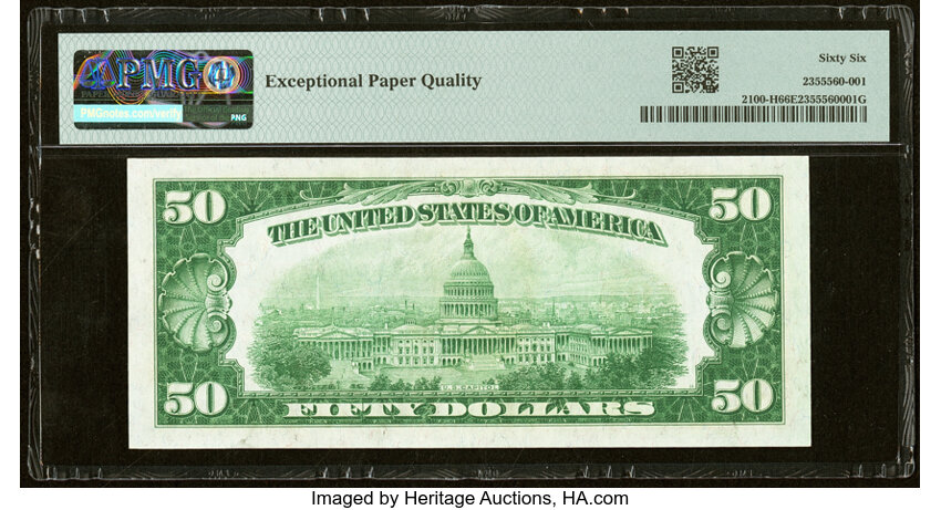 image for: Fr. 2100-H $50 1928 Federal Reserve Note. PMG Gem Uncirculated 66 EPQ....