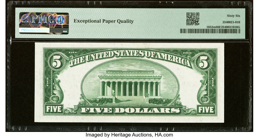 image for: Fr. 1652 $5 1934B Mule Silver Certificate. K-A Block. PMG Gem Uncirculated 66 EPQ....