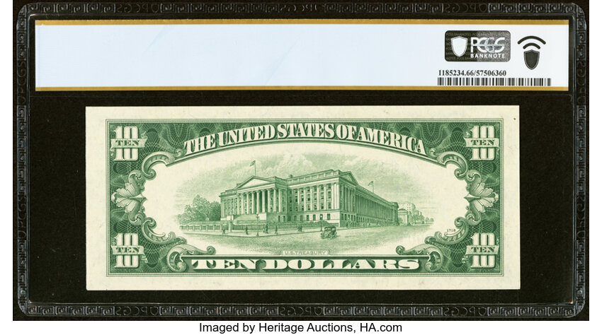 image for: Solid Zeros Serial Number Fr. 2009-J $10 1934D Federal Reserve Note Specimen. PCGS Banknote Gem Unc 66 PPQ....