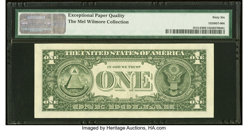 image for: Serial Number 1 Fr. 1913-E $1 1985 Federal Reserve Note. PMG Gem Uncirculated 66 EPQ....