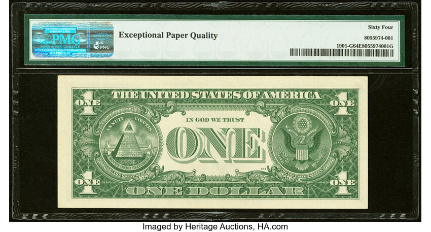 image for: Solid 9 Serial Number Fr. 1901-G $1 1963A Federal Reserve Note. PMG Choice Uncirculated 64 EPQ....