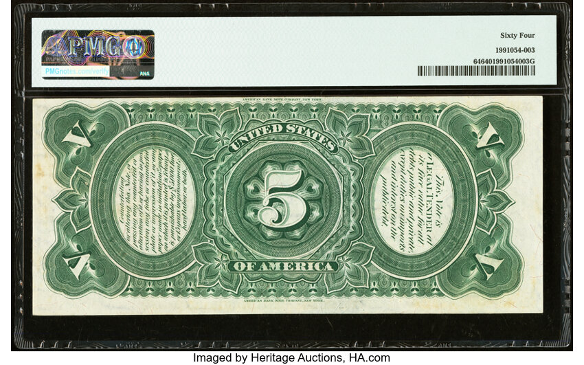 image for: Fr. 64 $5 1869 Legal Tender PMG Choice Uncirculated 64....