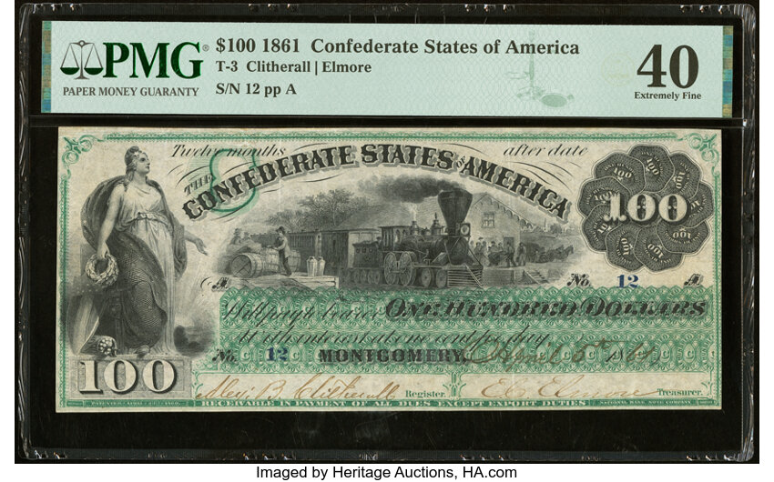 image for: T3 $100 1861 PF-1 Cr. 3 PMG Extremely Fine 40....