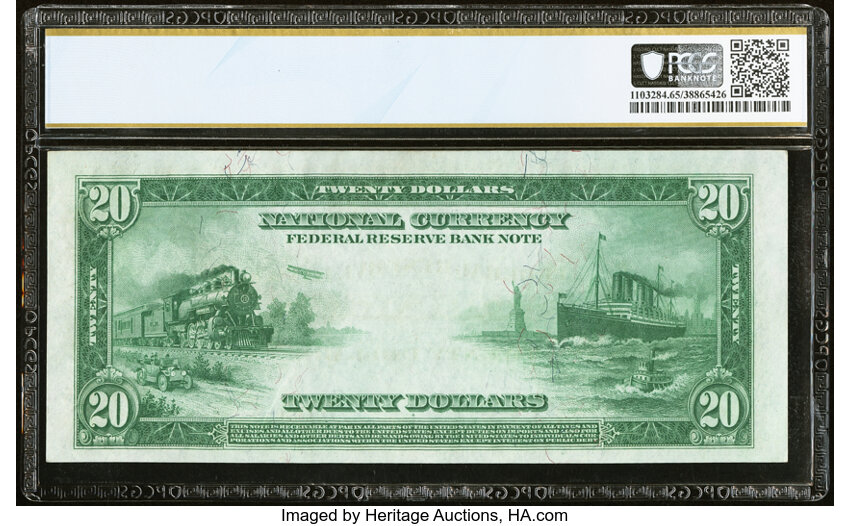 image for: Fr. 824 $20 1915 Federal Reserve Bank Note PCGS Banknote Gem Unc 65 PPQ....