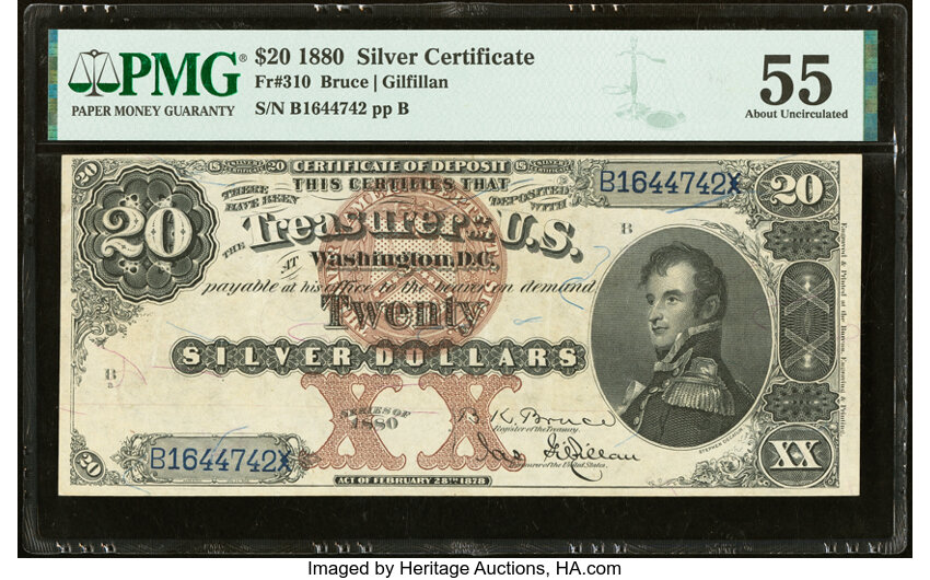 image for: Fr. 310 $20 1880 Silver Certificate PMG About Uncirculated 55....