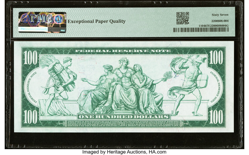 image for: Fr. 1104 $100 1914 Federal Reserve Note PMG Superb Gem Unc 67 EPQ....
