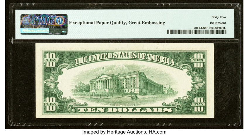 image for: Serial Number 1 Fr. 2011-G $10 1950A Federal Reserve Note. PMG Choice Uncirculated 64 EPQ....