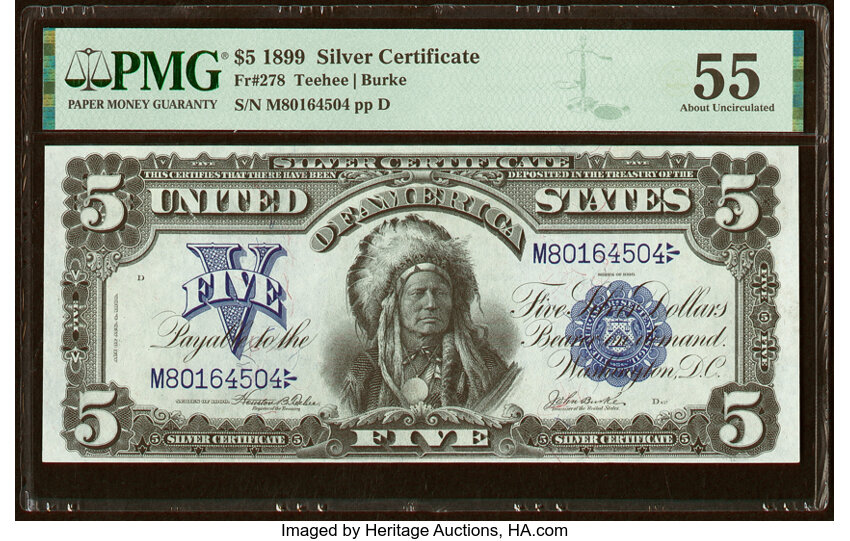 image for: Fr. 278 $5 1899 Silver Certificate PMG About Uncirculated 55....