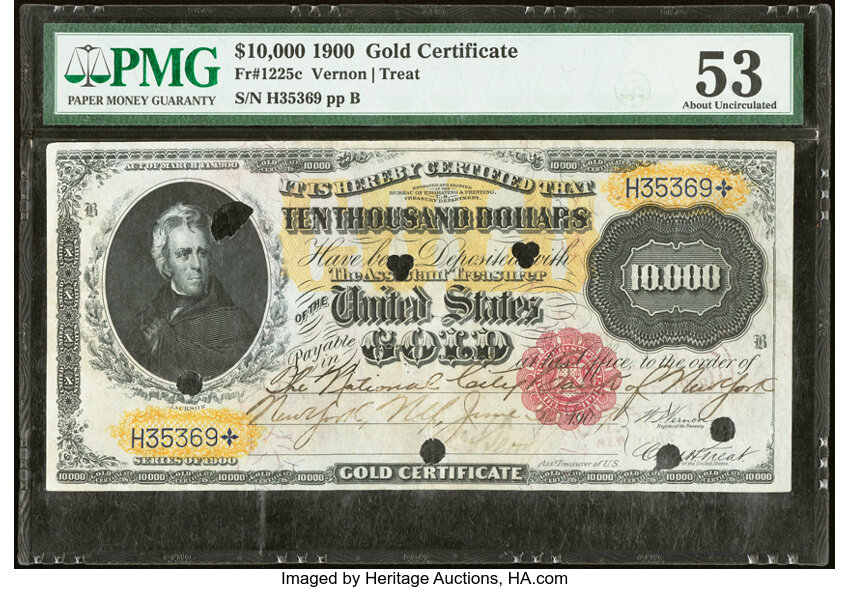 image for: Fr. 1225c $10,000 1900 Gold Certificate PMG About Uncirculated 53....