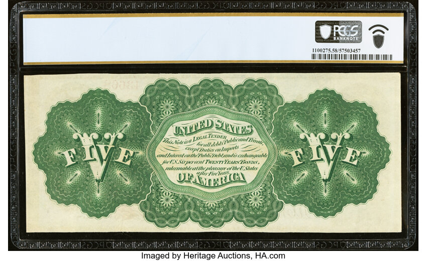 image for: Fr. 61a $5 1862 Legal Tender PCGS Banknote Choice AU 58....