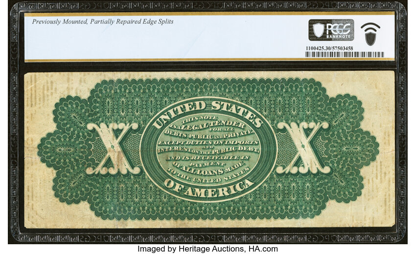 image for: Fr. 95b $10 1863 Legal Tender PCGS Banknote Very Fine 30 Details....