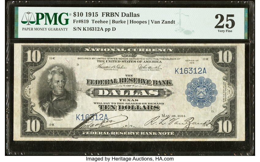 image for: Fr. 819 $10 1915 Federal Reserve Bank Note PMG Very Fine 25....