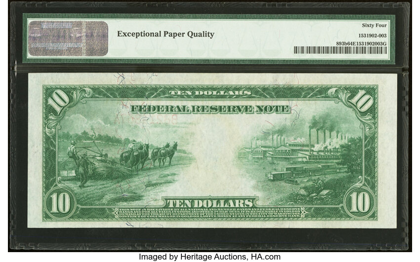 image for: Fr. 893b $10 1914 Red Seal Federal Reserve Note PMG Choice Uncirculated 64 EPQ....