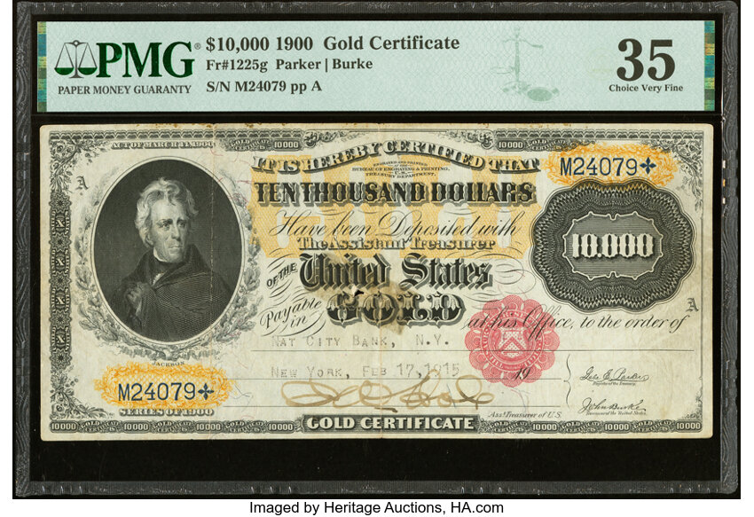 image for: Fr. 1225g $10,000 1900 Gold Certificate PMG Choice Very Fine 35....
