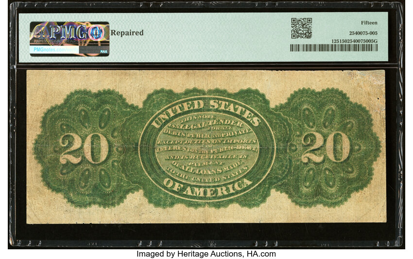 image for: Fr. 125 $20 1862 Legal Tender PMG Choice Fine 15....