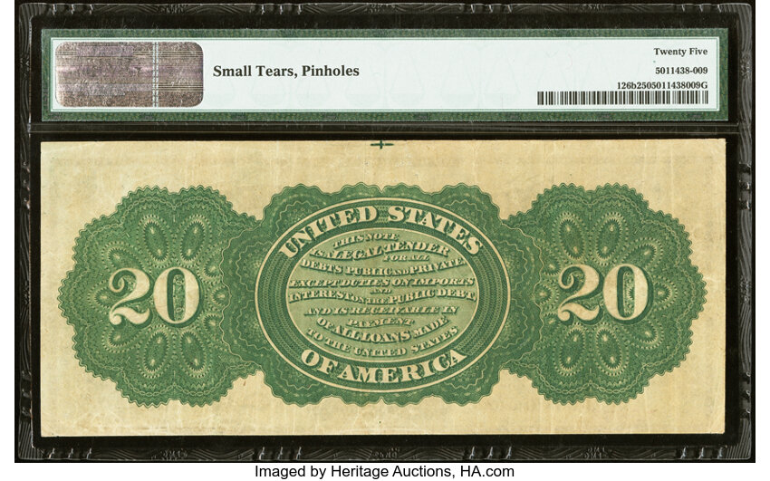 image for: Fr. 126b $20 1863 Legal Tender PMG Very Fine 25....