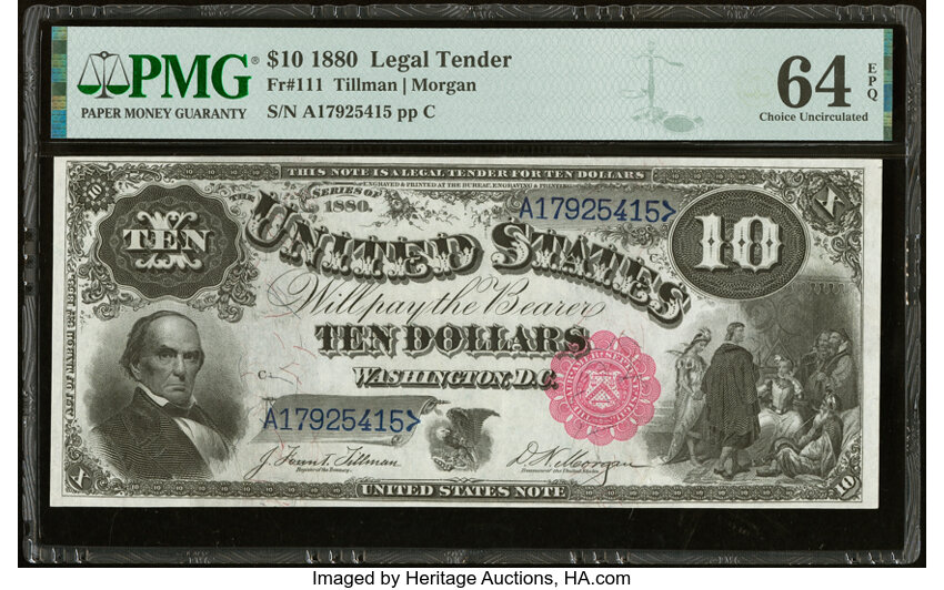 image for: Fr. 111 $10 1880 Legal Tender PMG Choice Uncirculated 64 EPQ....