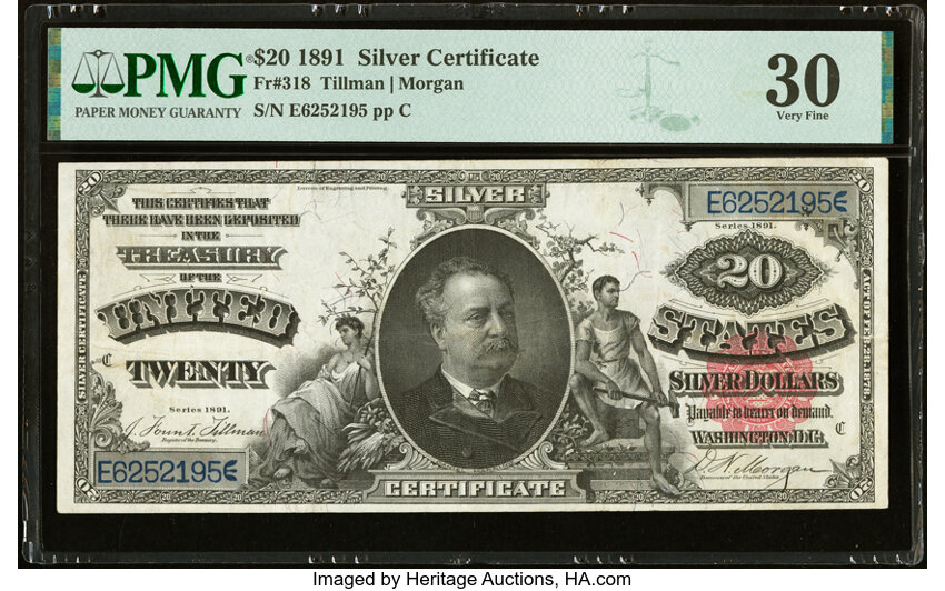 image for: Fr. 318 $20 1891 Silver Certificate PMG Very Fine 30....